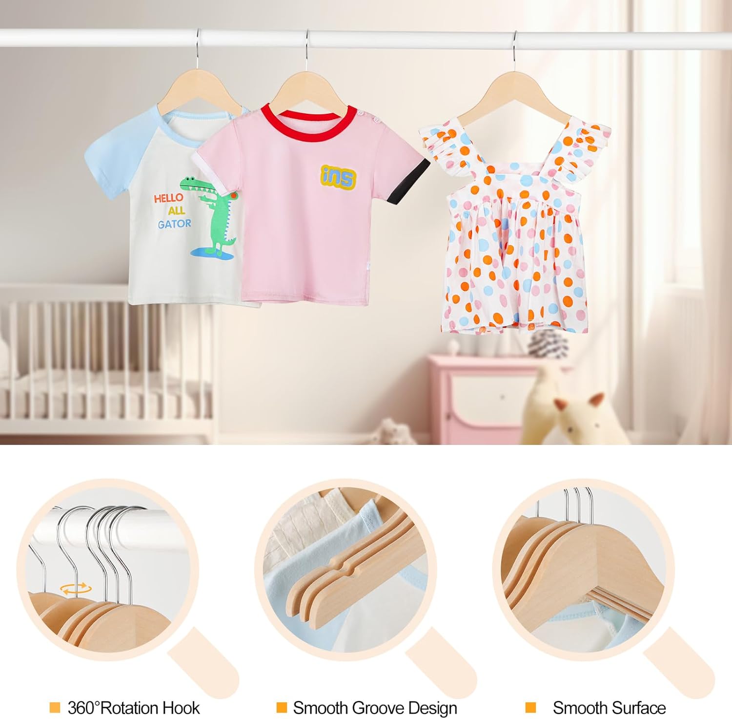 Natural Wood Kids Hangers with - Baby Products avaliação e preço